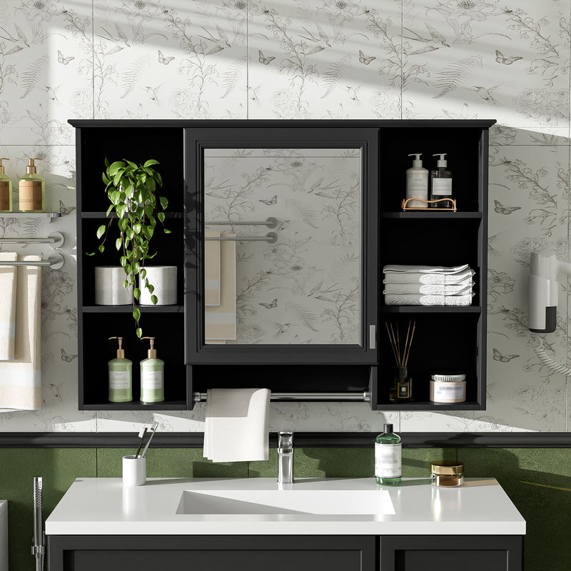 3 In 1 Modern Bathroom Mirror Cabinet With Adjustable Shelf, Soft Close Door, High Definition Mirror & Towel Bar