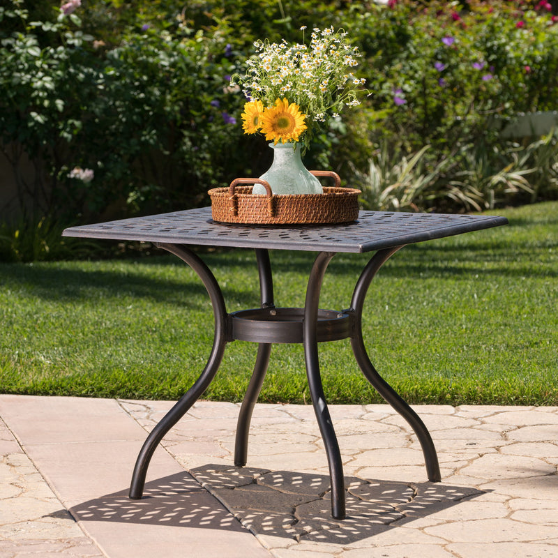 Enchantia - Outdoor Square Dining Table With Weave Tabletop And Flared Legs - Copper