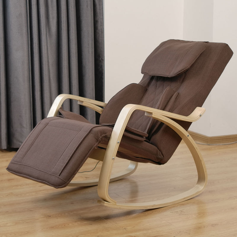 Comfortable Relax Rocking Chair With Full Massage Function Cotton Fabric Air Pressure - Brown