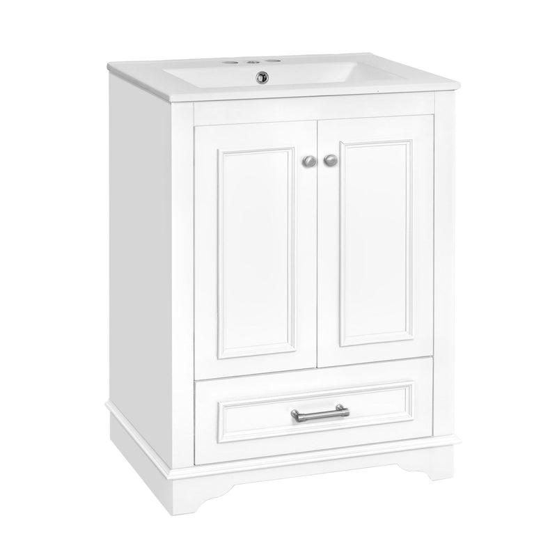 Bathroom Vanity With Ceramic Sink Combo, Modern Freestanding Storage Cabinet With Silver Handles