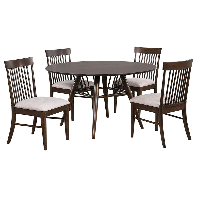 Shirley - 5 Piece Round Dining Table Set With Cushioned Chairs - Dark Walnut