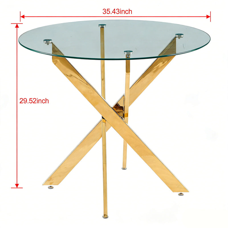 Dining Table With Cross Metal Leg And Tempered Glass, Modern Space Saving Kitchen Table For Living Room