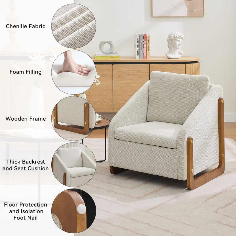 Modern Upholstered Armchair With Wooden Side Frame