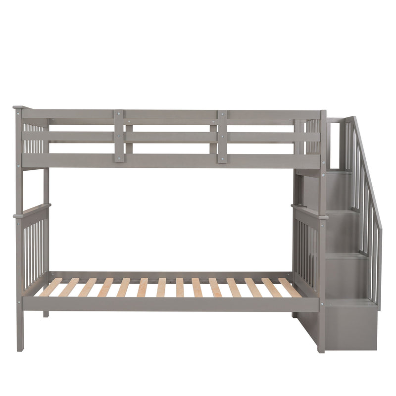 Stairway Bunk Bed With Storage And Guard Rail For Bedroom