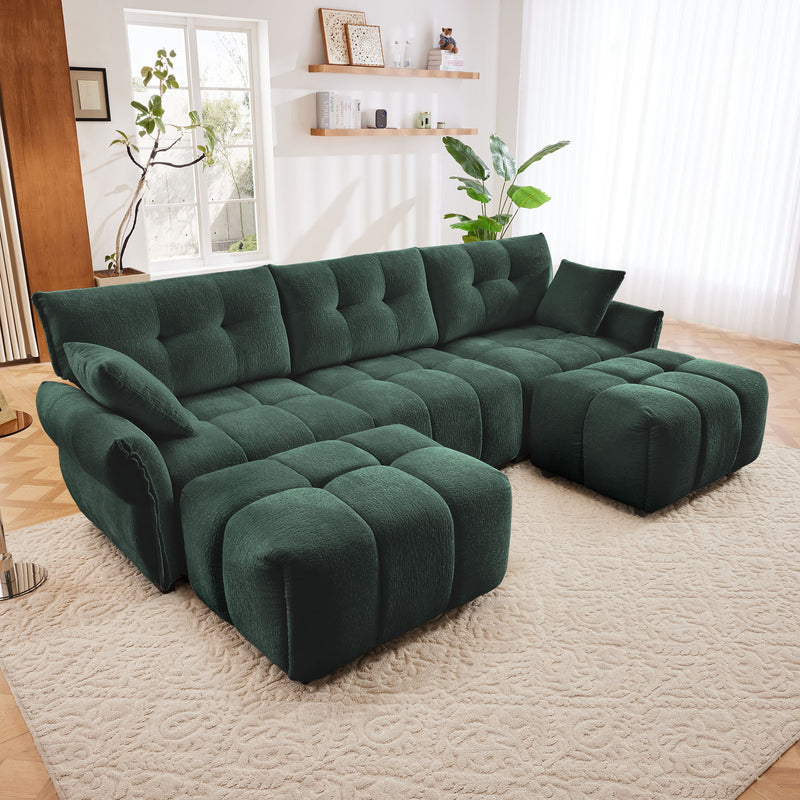 Sofa Set With Ottoman And Pillows, Textured, High Resilience Cushions