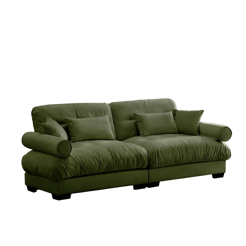 Modern Sofa With Bolstered Armrests And Pillows