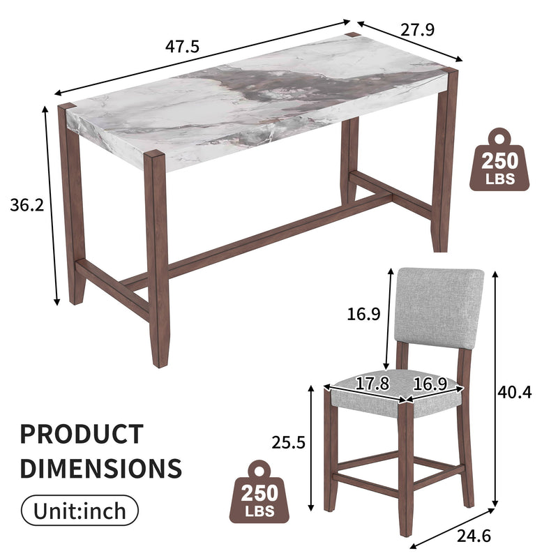 5 Piece Counter Height Dining Set With 4 Upholstered Chairs