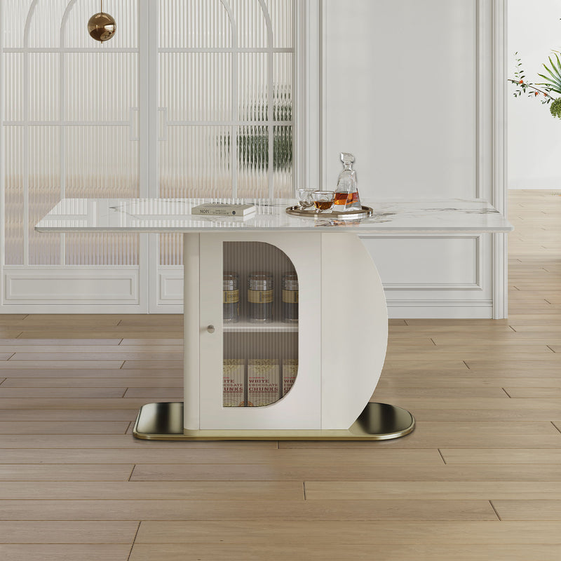 Dining Table For 4 - 6 People, Storage Shelf - White