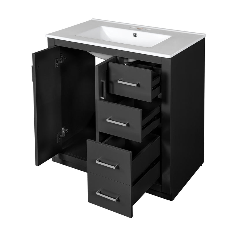 Bathroom Vanity With Sink, Storage Cabinet, Freestanding Set With 3 Drawers & Soft Closing Doors
