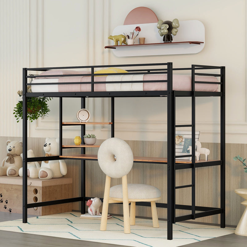 Twin Loft Bed With Desk And Shelve - Black
