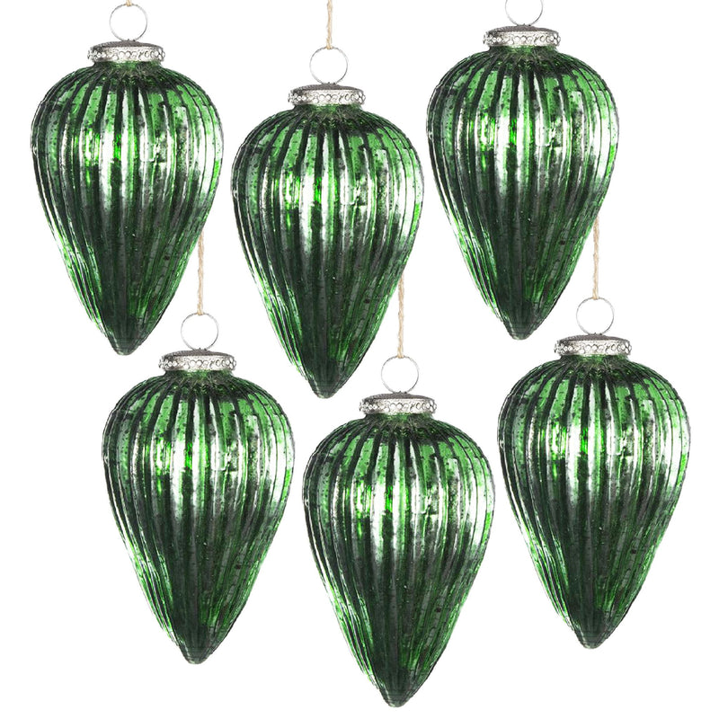 Tear Drop Ornament, Glass Decorative Hanging Christmas Tree Ornaments For Holiday Party Decorations (Set of 6) - Green