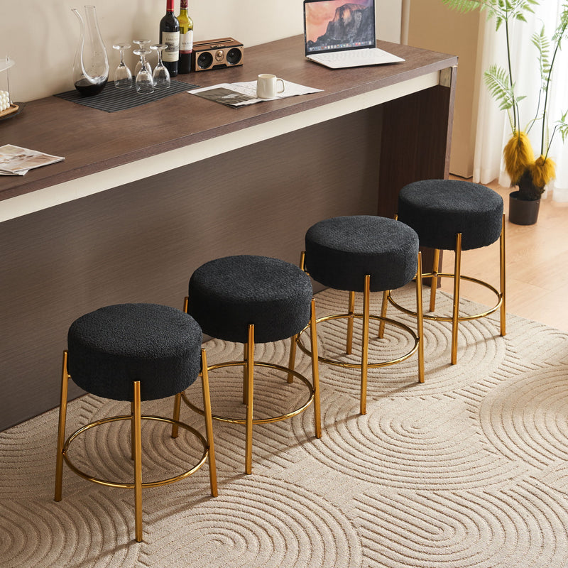 Round Bar Stools (Set of 2), Contemporary Upholstered Dining Stools For Kitchens, Coffee Shops And Bar Stores - Legs