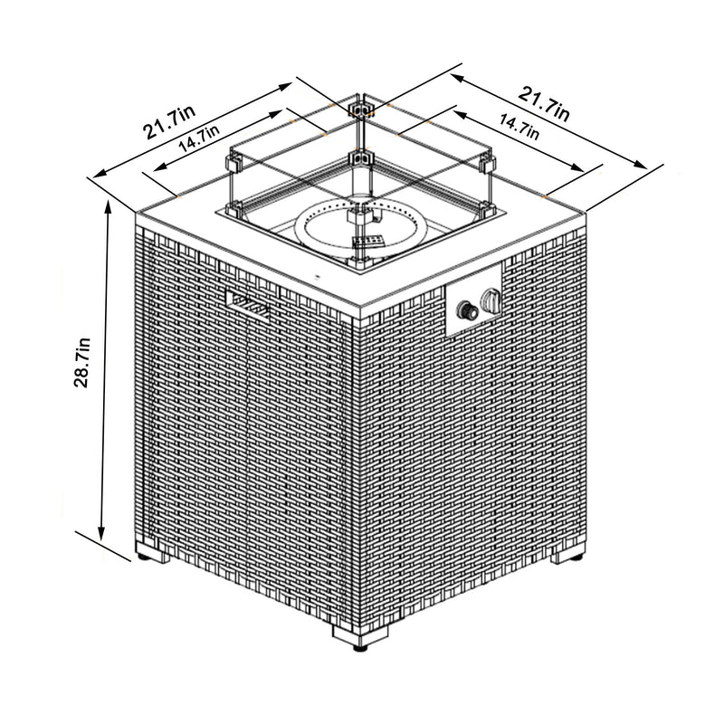 Propane Gas Square Fire Pit, Tile Tabletop With Beautiful Wicker Base For Outside