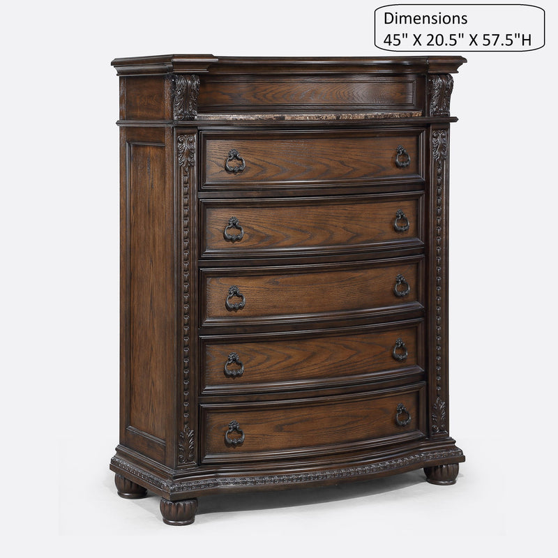 5 Drawer Tall Chest - Brown / Coffee