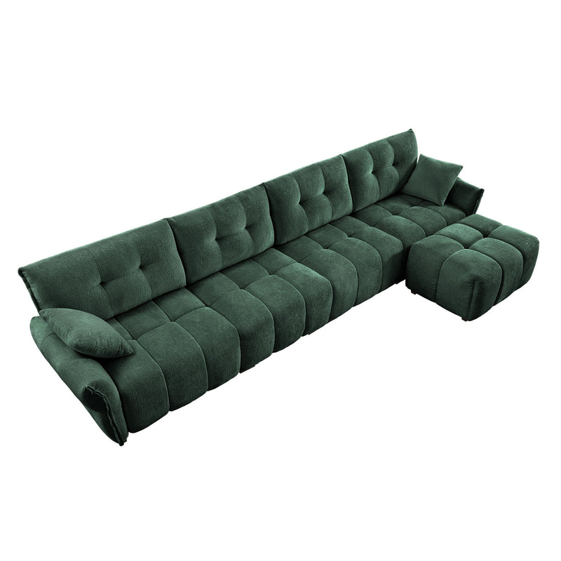 Sofa Set With Ottoman And Pillows, Textured, High Resilience Cushions
