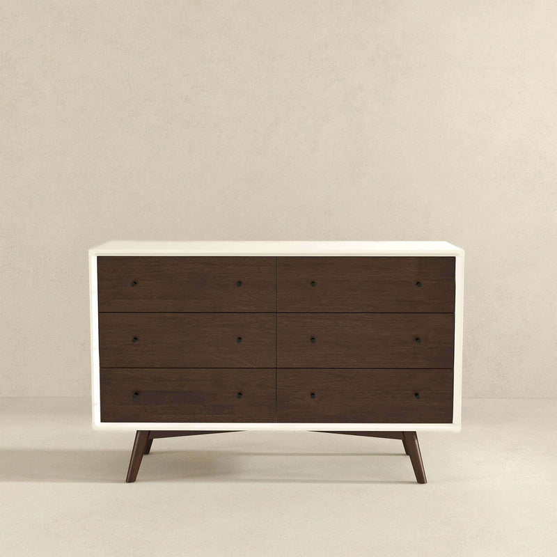 Dresser 6 Drawer - Dark Brown / White