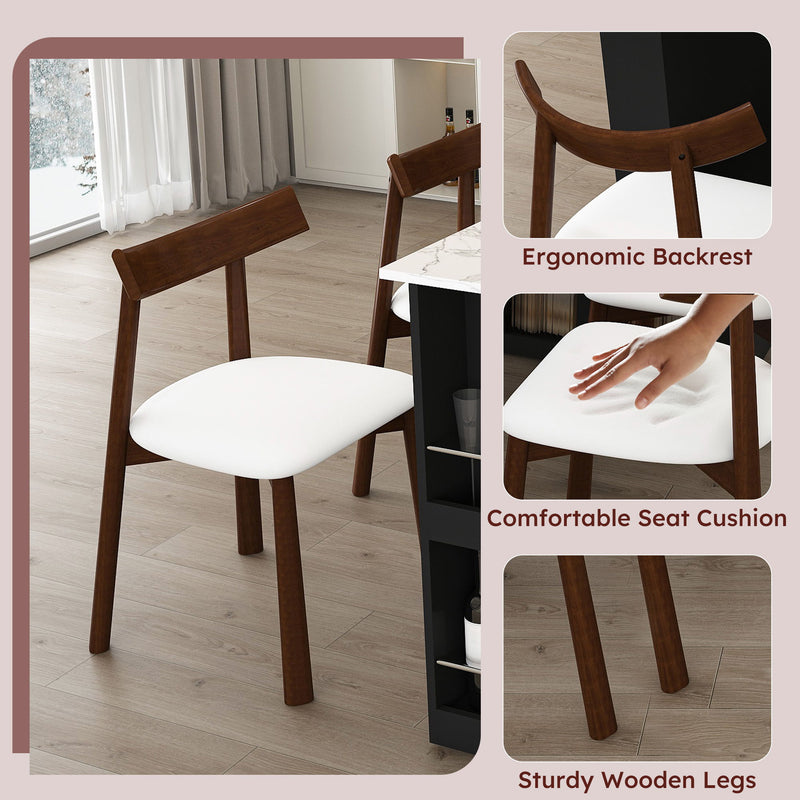 Retro Kitchen Island Set With Chairs, Extendable & Rotating Table, 4 Drawers & Door Cabinets