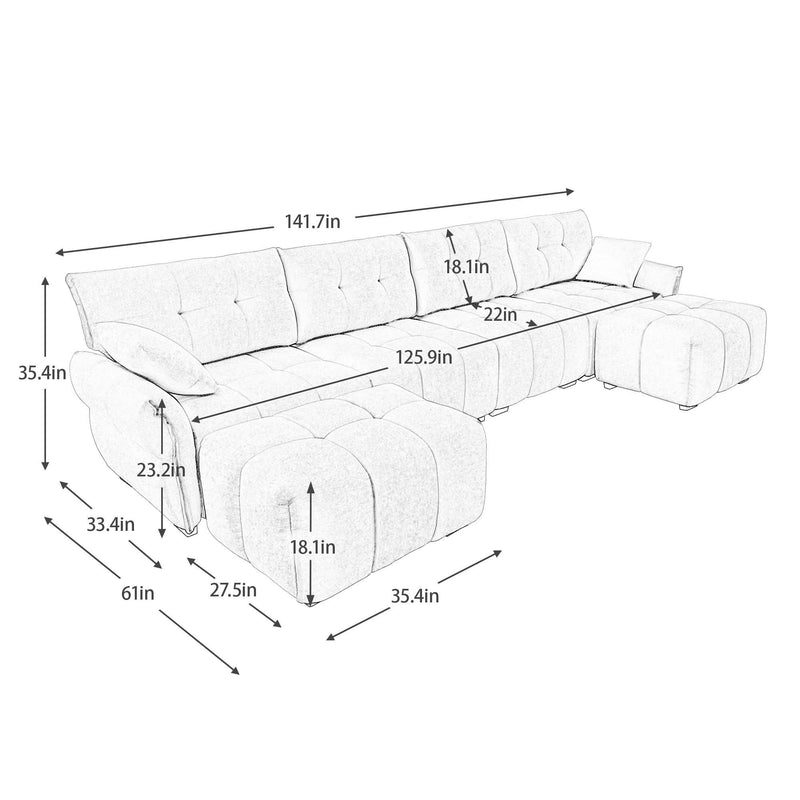 Sofa Set With Ottoman And Pillows, Textured, High Resilience Cushions