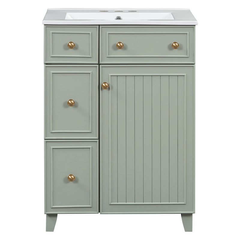 Transitional Style Bathroom Vanity Cabinet With Ceramic Sink