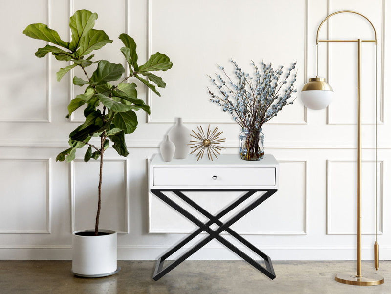 Koda - End Side Table Nightstand, Drawer And Cross Base