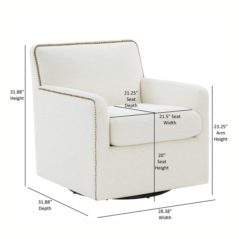 Tolland - Swivel Accent Chair With Antique Brass Nailhead Trim - Cream