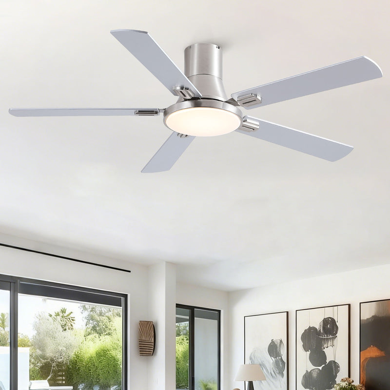 Flush Mount Ceiling Fans With LED Light And Remote Control, 5 Blades