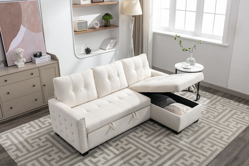 Reversible Sectional Storage Sleeper Sofa Bed, L-Shape 2 Seat Sectional Chaise With Storage, Skin-Feeling Fabric