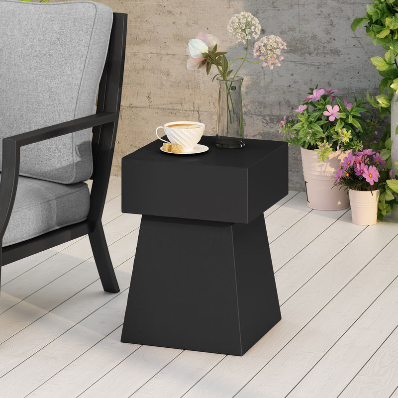 Outdoor Side Table, Patio End Table - Black