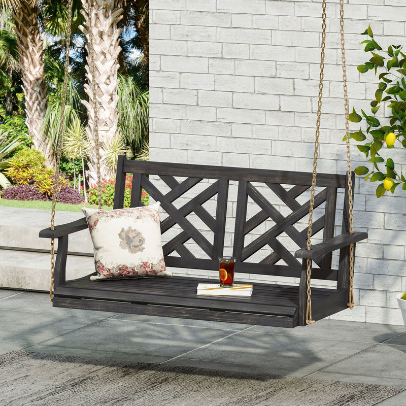 Alejandro - Acacia Wood Porch Swing With Slat Panel Seating