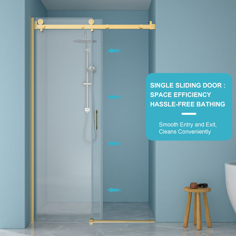 Modern Single Slide Shower Door, Tempered Glass, Stainless Steel Frame