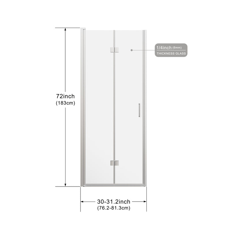 Frameless Bi Fold Shower Doors 30" W X 72" H - Chrome