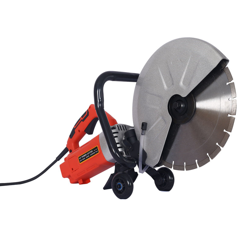 Electric 14" Cut Off Saw Wet / Dry Concrete Saw Cutter With Guide Roller And Water Line Attachment, 3000W - Black / Silver
