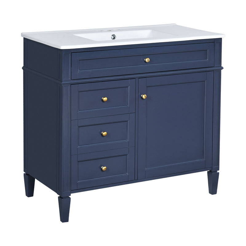 Bathroom Vanity With Top Sink, Modern Bathroom Storage Cabinet, 2 Drawers And A Tip-Out Drawer, Single Sink Bathroom Vanity - Blue