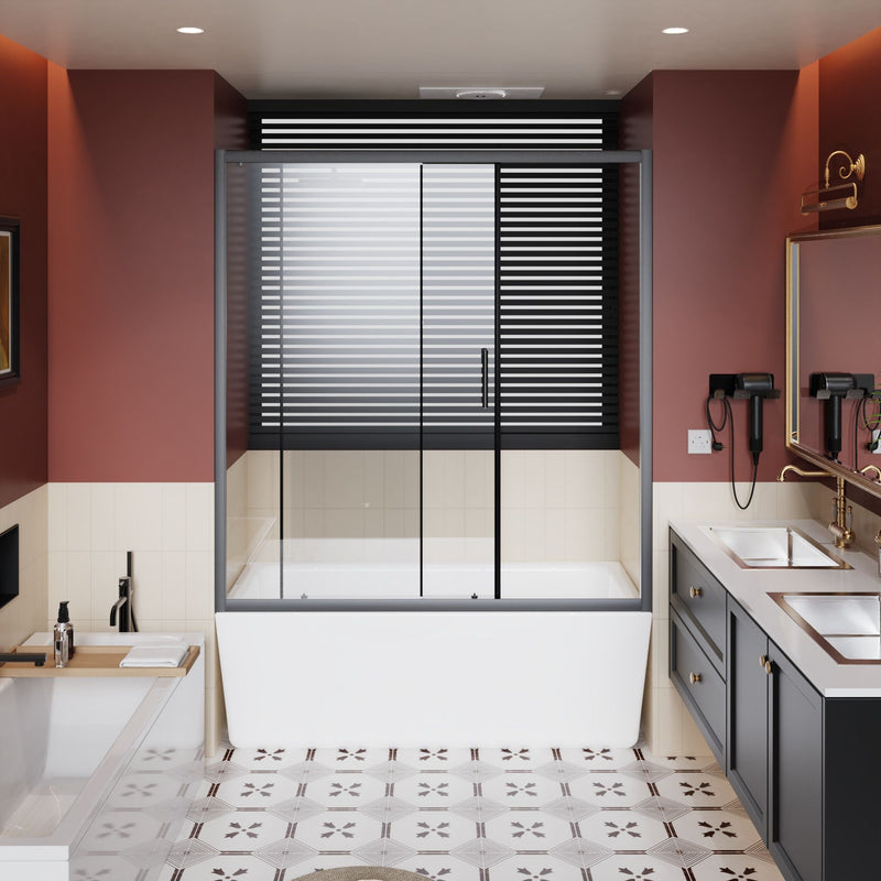 Sliding Shower Door For Bathtub - Matt Black