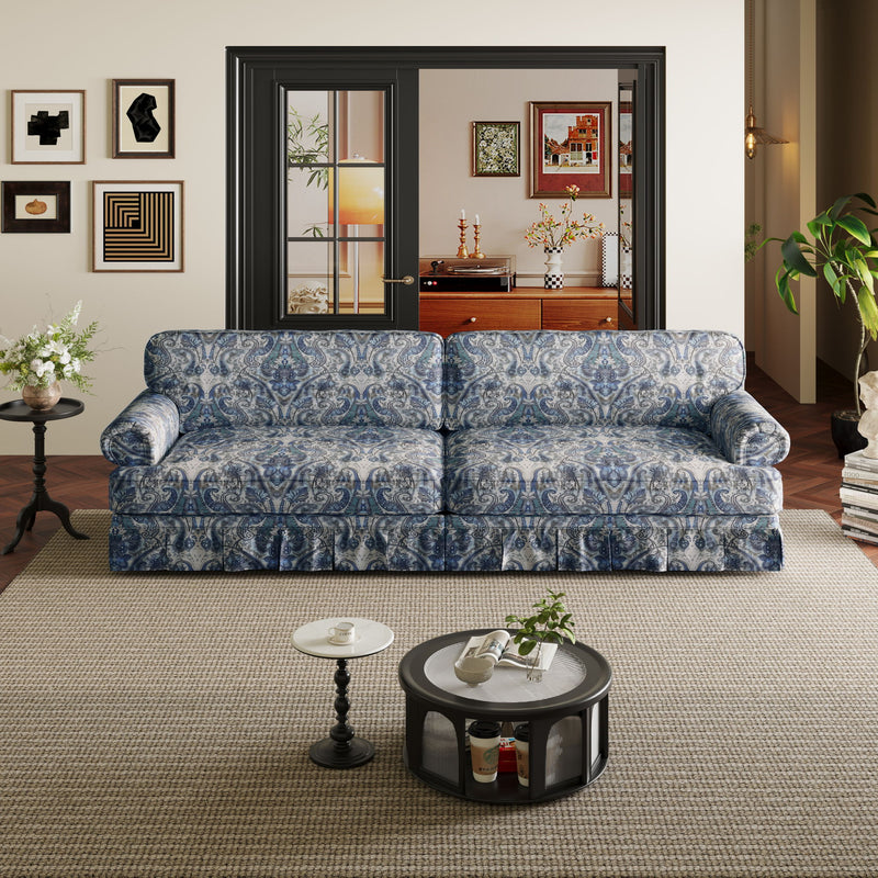 Luxuriously Comfortable Cloud Couch Sofa With Elegant Rolled Arms & Pleated Skirt Design