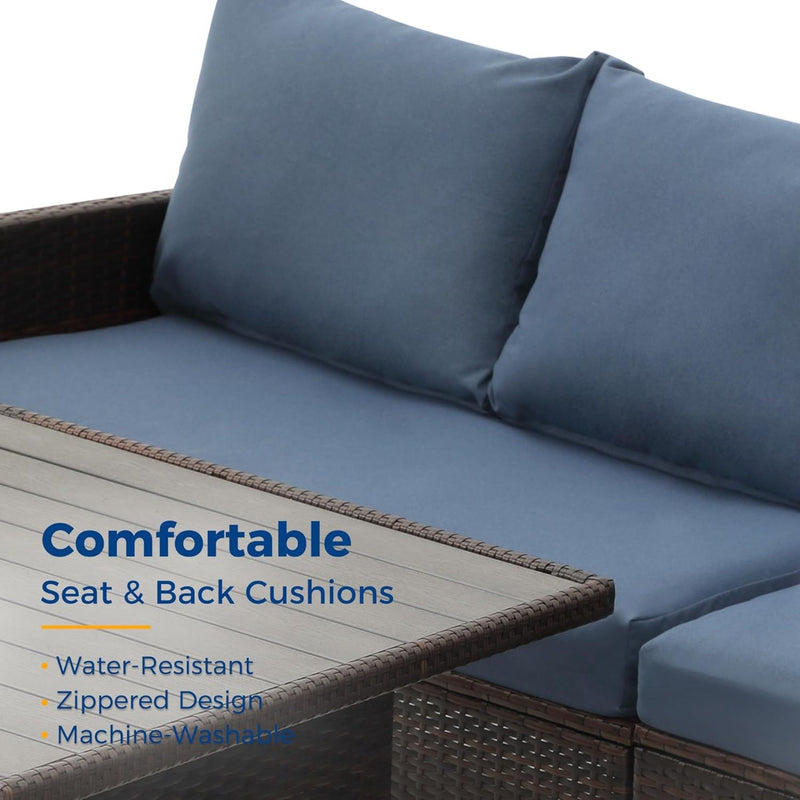 7 Piece Patio Dining Set With Cushions, Modular Sectional Sofa & Storage Table