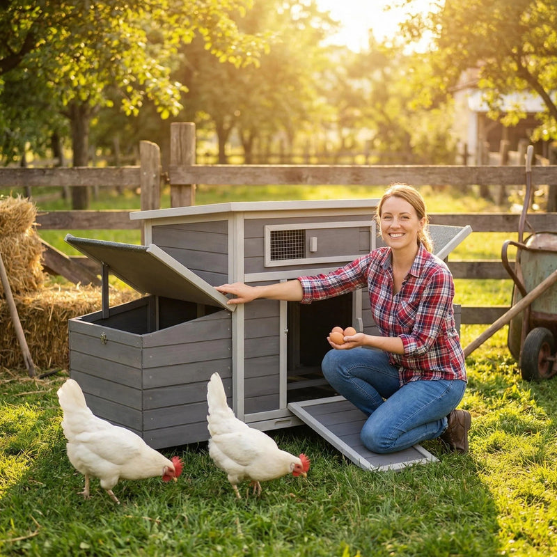 Large Chicken Coop Outdoor Hen House & Dual Nesting Boxes