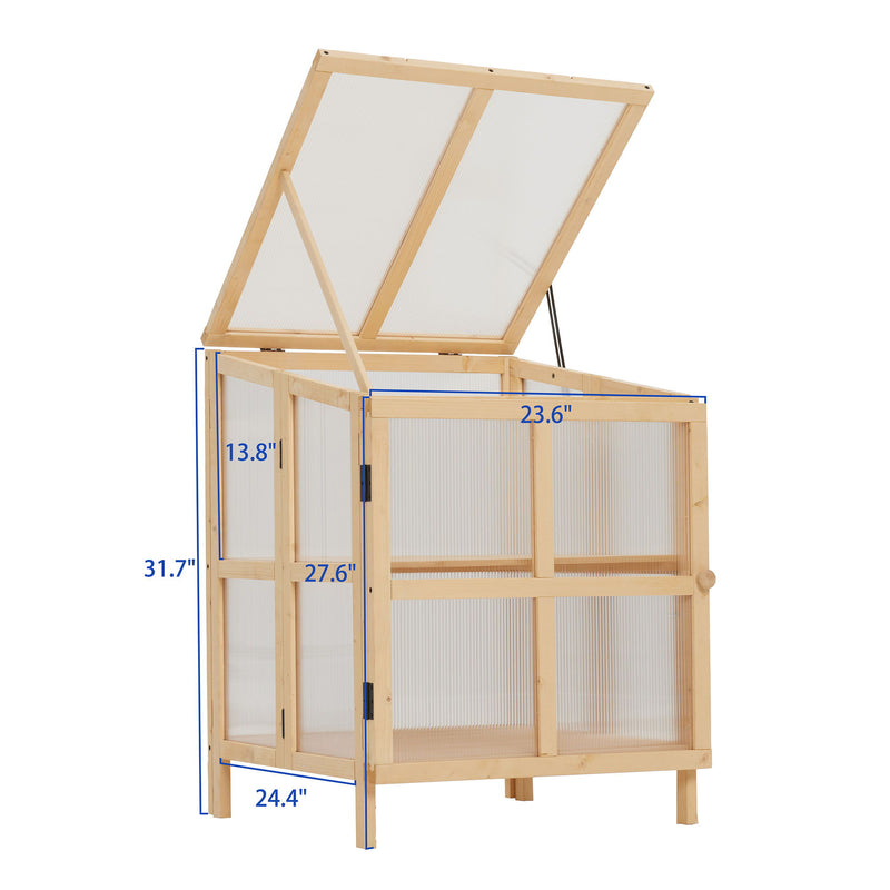 2 Tier Foldable Cold Frame Greenhouse, Portable Wooden Greenhouse Garden Cold Frame Raised Planter Box With Shelves - Natural Wood