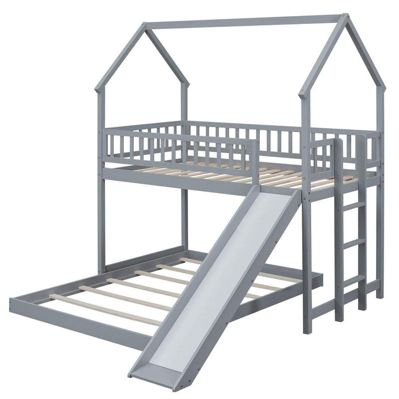 House Bunk Bed With Slide And Built In Ladder