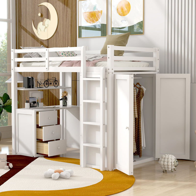 Loft Bed With Drawers, Desk, And Wardrobe