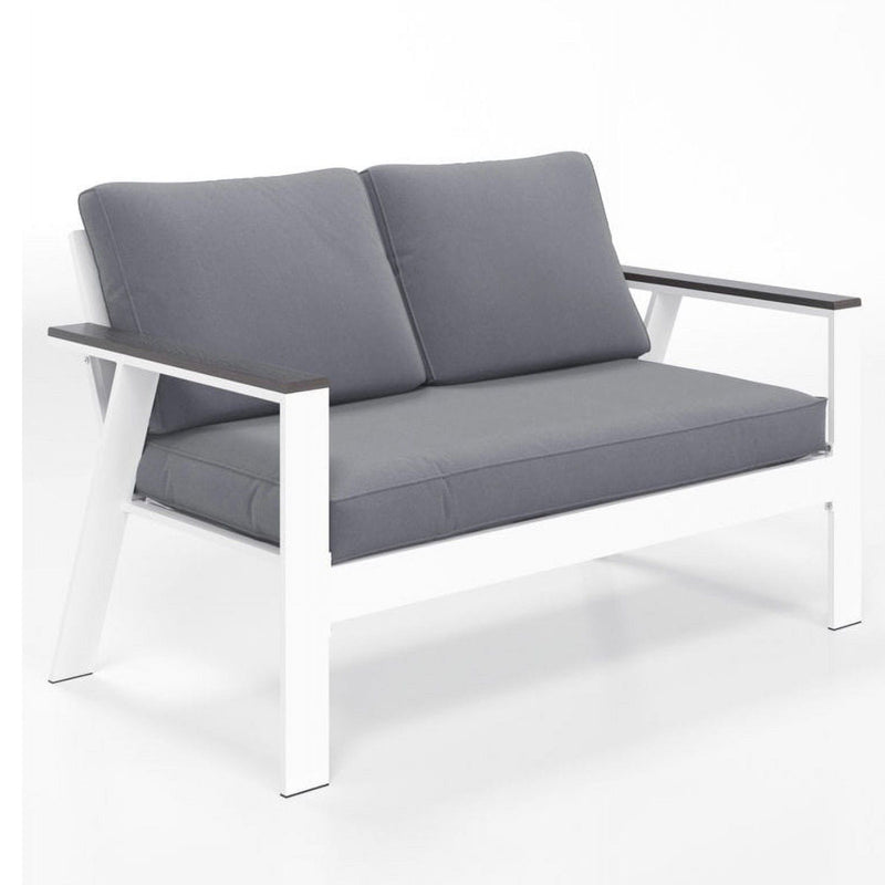 All Weather Patio Loveseat With Armrests & Angled Backrest - White / Gray
