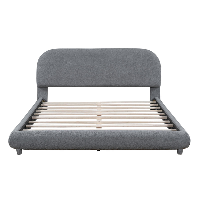 Upholstered Platform Bed With Thick Solid Frame And Stylish Curve-Shaped Design