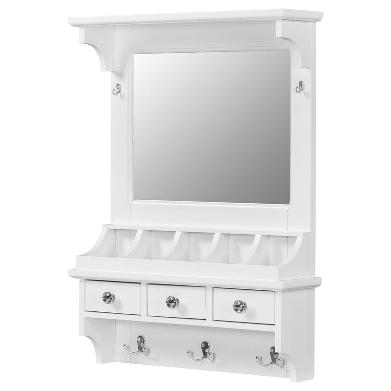 Floating Makeup Vanity With Big Mirror, Wall Mounted Storage Vanity With Drawers, Pockets & Hooks, Space Saving Decorative Home Organizer - White