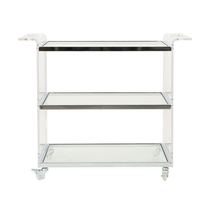 Elegant Acrylic Bar Cart With Tempered Glass Shelves And Rattan Metal Frame - Clear