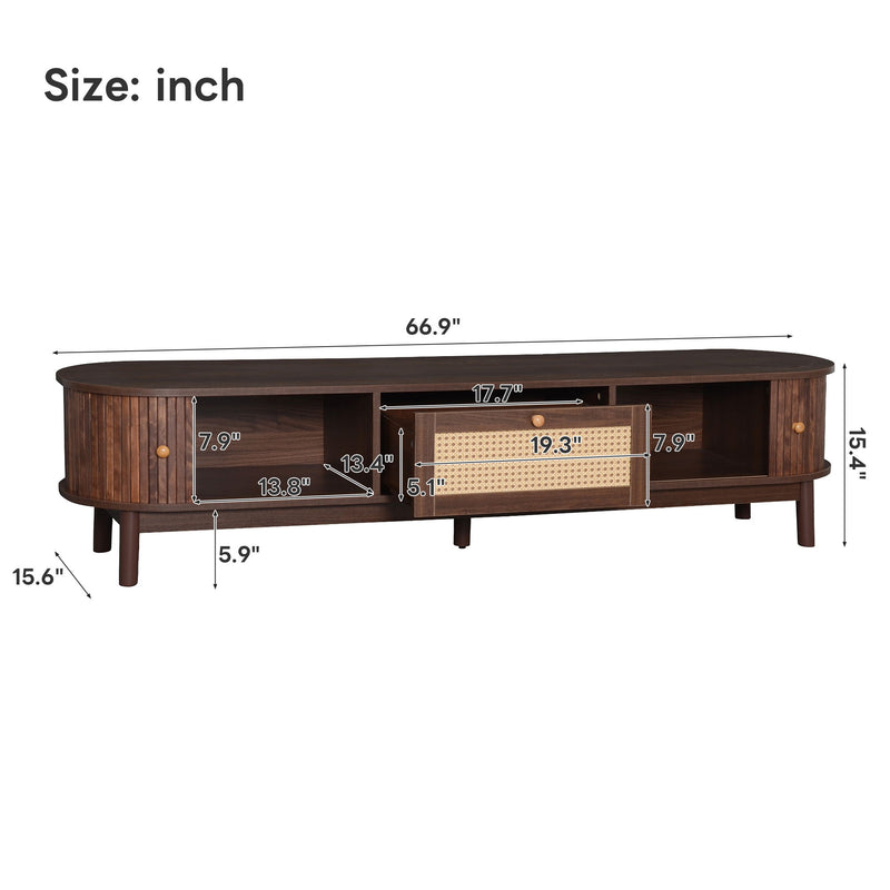 TV Stand For 75" TVs With Drawer, 1 Drawer And 2 Sliding-Door Cabinets - Dark Brown