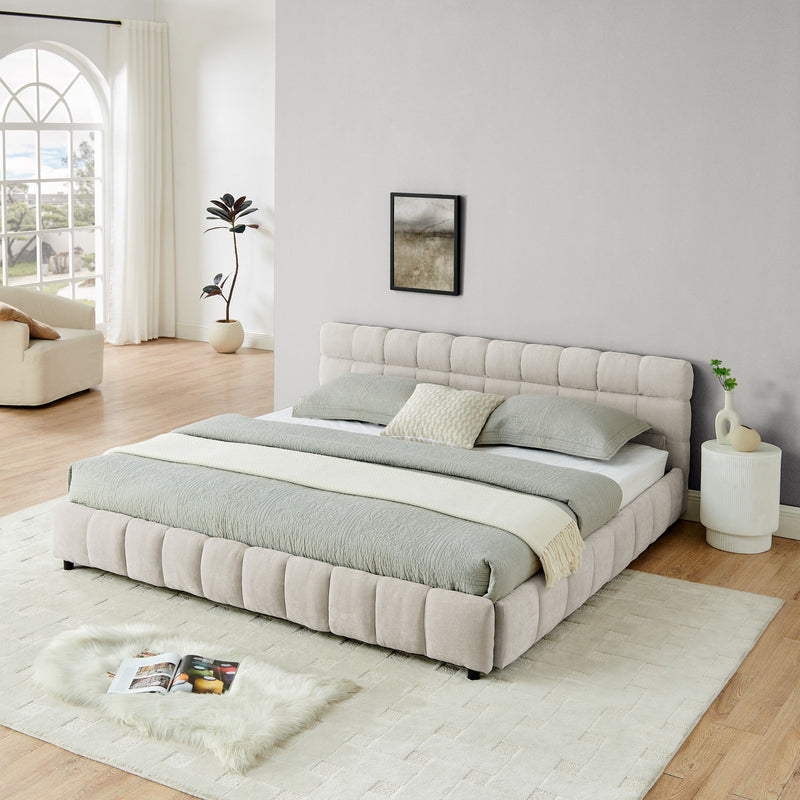 Modern Platform Bed Frame With Thick Fabric