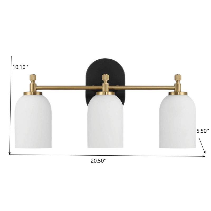 Meadows - 3 Lights Vanity Brush Bathroom Wall Light For Bathroom Over Mirror - Black / Gold / White