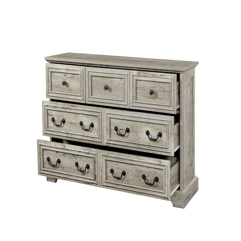 Farmhouse Vintage 7 Drawers Dresser With Natural Texture