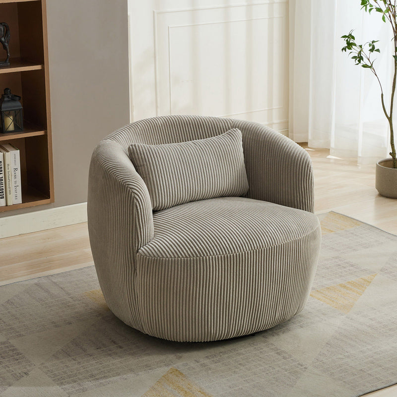 Wide Upholstered 360° Swivel Barrel Soft Chair With Pillow