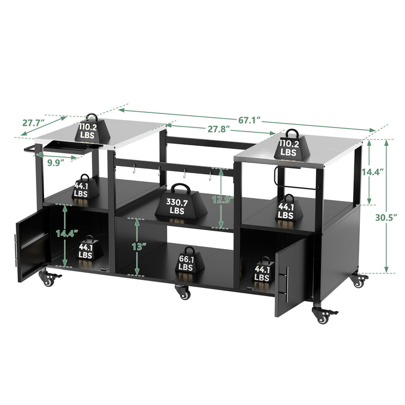 Outdoor Grill Table For Big Egg Style Bbq With Metal Grill Cart And Storage Box And Metal And Stainless Steel - Black / Silver